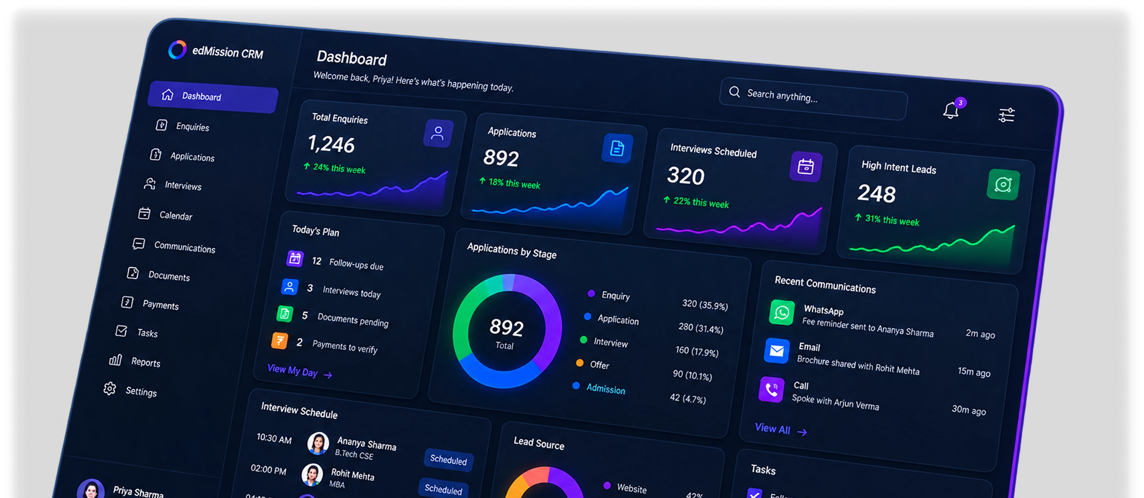 edMission CRM dashboard preview